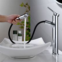 Detbom - Robinet Salle De Bain Avec Douchette Extractible Robinet Lavabo Haut Pour Vasque Mitigeur Salle De Bain Avec 2 Jets Mitigeur De Lavabo Chrome