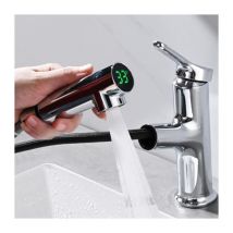 Detbom - Mitigeur Salle de Bain avec Douchette Extractible 2 Jets Robinet de Lavabo avec led Intelligent Mitigeur Lavobo pour Salle de Bain Chrome