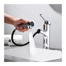Rubinetto per Bagno con Doccia Estraibile 2 Getti Miscelatore per Lavabo con led Intelligente Rubinetto per Lavabo da Bagno Elegante Cromato - Detbom
