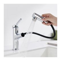 Rubinetto per Il Bagno con Doccia Estraibile Miscelatore per Lavandino con 2 Getti Miscelatore per Il Bagno Cromato - Detbom