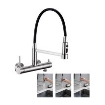 DETBOM Wandmontierte Küchenmischbatterie Küchenarmatur mit 3 Sprühern Spültischarmatur mit Ausziehbaren Schläuchen Armaturen aus Gebürstetem Edelstahl