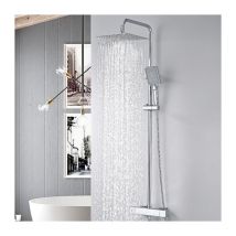 Thermostat-Duschsäule Chrom-Duschsystem Elegantes Duschset mit Thermostatmischer für Badezimmer Quadratischer Regenduschkopf - Detbom