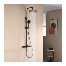 Detbom - Duschsäulen mit Thermostat Schwarz Duschsystem Höhenverstellbares Duschset mit Thermostatmischer für Badezimmer Thermostat-Duschsäule 3