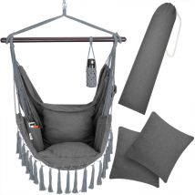 Hängesessel bis 150kg Belastbar mit Flaschenhalter Boho Stil Wetterfest Garten 360° Drehbar Hängestuhl Indoor & Outdoor Kissen anthrazit - Detex