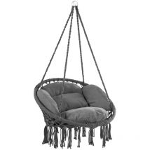 Detex - Hanging Chair Outdoor & Indoor with Cushion, 150kg Load Capacity, Boho Style, Weatherproof, Swing Chair, Garden Hanging Seat Anthrazit (de)