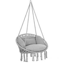 Sedia Sospesa Ø60cm Giardino Dondolo Girevole a 360° Poltrona Pensile 150kg Cuscino 2 Anelli in Acciaio Oscillante Vari Colori Light Grey (en) - Detex