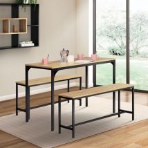 Detroit Tavolo da pranzo a 4 posti e 2 panche, design industriale, 110 cm