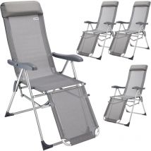 Gartenstuhl 4er Set Hochlehner 7fach Verstellbar Liegefunktion Alu Klappbar Mit Hoher Rückenlehne Fußteil Camping Campingstuhl Klappstuhl Grau - 