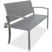 Casaria - Banco de Jardín Poliratán Muy Resistente y Espacioso Carga hasta 320 Kg 122x87x60cm Para Exteriores Resiste Intemperie y Rayos uv Gris