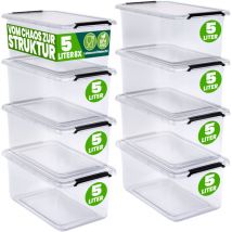 Deuba - Caja de Almacenaje Apilable Tapa 2L 5L Transparente Libre de bpa Juguetes Libros Cocina Baño Salón de Plástico 8x 5L (de)