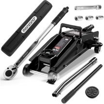 Kit per Cambio Gomme Cric Idraulico a Carrello da 3t con Cuscinetto in Gomma + Chiave Dinamometrica 6pz. 1/2 40-210Nm + Valigetta - Deuba