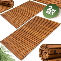 Deuba - Set de 2 Alfombras de baño de madera de Acacia 'Clásico" pre-aceitada 76x50cm tacos de goma antideslizantes para ducha