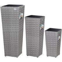 Deuba - casaria Set de 3 Macetas para Plantas Flores Macetero de Poliratán para Jardín Balcón Terraza Interior Exterior Gris