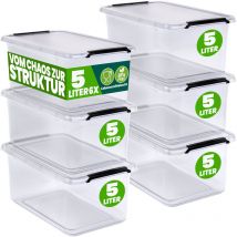 DEUBA Storage Box With Click Closure Secure Lid 2 Litre and 5 Litre BPA Free Food-Safe Plastic Boxes Small Stackable Transparent Organisers for