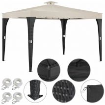 Tonnelle de jardin en polyrotin 3x4 m - Pavillon Tente de réception Pergola - couleur Crème - Jardin Terrasse - Deuba