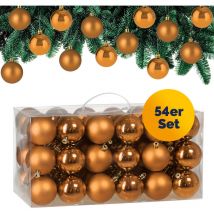 Casaria Weihnachtskugeln 54-tlg Ø 6cm Kunststoff Matt Glänzend Christbaumschmuck Anhänger Christbaumkugeln Weihnachtsdeko Weihnachtsbaum Kupfer/braun