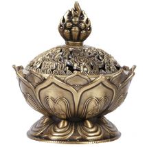 Dewin - Brûleur d'encens à reflux de Lotus Vintage, brûleur d'encens, bâton de parfum, support de cône, décor (Bronze)