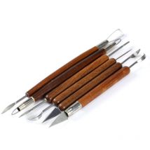 Pottery Ceramics Modeling Tool 6pcs/set Polymer Clay Tools Clay Wax Carving Sculpting Tools with Wood Handle - Dewin