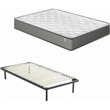 Dewinner - Ensemble Composè:Matelas a Memoire de Forme en Mousse et Ressorts 90x190x20 cm +Sommier à Lattes sur Pieds-4 Pieds Inclus