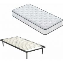 Dewinner - Ensemble Composè:Matelas en Mousse 22 cm et Mousse a Mémoire Matelas +Sommier à Lattes sur Pieds-4 Pieds Inclus(90 x 190 cm)