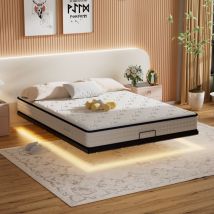 Dewinner - Lit Avec Led 160 X 200cm, Hauteur Du Métal Cadre De Lit 20cm, Lit Adulte Led, Cadre De Lit Flottant Avec Lampes Led, Lit Doub, Noir-sans 