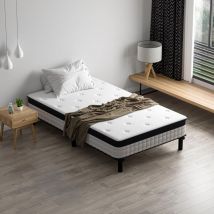 Dewinner - Ensemble Matelas 90 x 200 cm Sommier Matelas à Ressorts ensachés et Robuste Cadre de lit en Fer avec 6 Pieds, 90 x 200 x 18 Lit Complet,