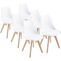 Dewinner - Chaises de Salle à Manger scandinave, Chaise de Bureau rétro, Assise rembourrée en hêtre Massif (Blanc, Lot de 6)