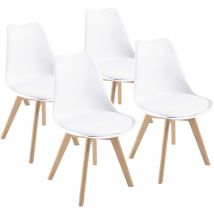 Chaises de Salle à Manger scandinave DEWINNER, Chaise de Bureau rétro, Assise rembourrée en hêtre Massif (Blanc, Lot de 4)