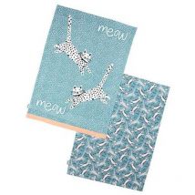 Recycled Cotton Meow Set of 2 Tea Towels Blue - Dexam