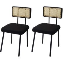 Mendler - Lot de 2 chaises de salle à manger HWC-K88 - fauteuil chaise - bois poly rotin métal bouclé - tissu/textile noir