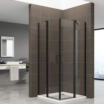 Duschkabine in der Höhe 190 cm mit Eckeinstieg aus 6 mm durchsichtigem Sicherheitsglas mit schwarzen Aluminium Profilen DGK71 80x80 cm mit Duschwanne