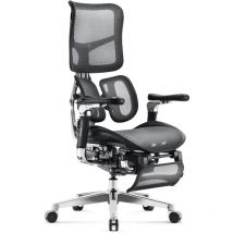 Brave V-Kinetic Bürostuhl Ergonomisch Schreibtischstuhl Chefsessel mit Fußstütze 5D Armlehnen Netzstoff Lendenwirbelstütze Verstellbarer Sitz