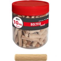 Chevilles en bois Boltfix wood 10x40 mm, chevilles cannelées en hêtre massif, 80 pcs, 015200181