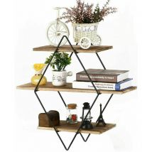 Unho - Diamant Wandregal im Industrie Design Schweberegal Küchenregal Badregal Holz Metall 3 Ablage Regalbrett Bücherregal Dekoregal