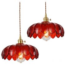 Wottes - Modern E27 Pendelleuchte Glas Metall Hängelampe Rot Höhenverstellbar Deckenleuchte Esszimmerlampe 2 Stücke