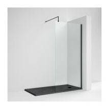 Diamond - Nuie Wet Room Screen 1850mm High x 700mm Wide with Support Bar 8mm Glass - Matt Black