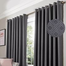 Blackout Curtains Eyelet Ring Top Ready Made Diamond, Polyester, Charcoal, 46 x 54 - Charcoal - Alan Symonds