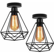 Axhup - Diamond Hanging Pendant Light, Industrial Ceiling Lamp with Metal Cage Lampshade, Retro Black Chanderlier for Kitchen Island Dining Room