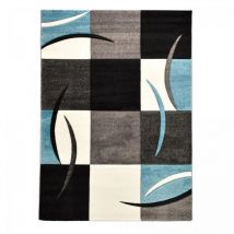 Merinos - Tapis salon et chambre 80x150 bleu rectangle tissé motif damier comma