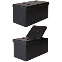 dibea faltbarer Sitzhocker / Aufbewahrungsbox mit Klappdeckel, Sitzbank aus Kunstleder, 76 x 38 x 38 cm, schwarz