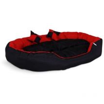 Lionto 4-in-1 Hundebett, Hundekissen, Hundekörbchen mit Wendekissen, schwarz/rot, Größe l
