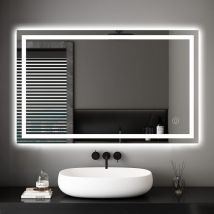 Miroir avec Led Interrupteur Anti-buée dripex Miroir Salle de Bains Mural Lumière Blanc froid 6400K 100 x 60cm