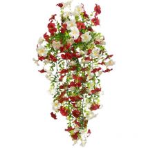 Set Mit 4 Künstlichen Hängewindenblüten, Geeignet Für Terrassen Und Gärten, Rot Und Weiß.