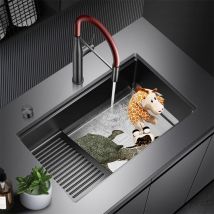 Spülbecken Aus Edelstahl 304 Mit Armatur Und Waschbrett, Geeignet Für Waschküche Und Balkon