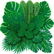 Set Mit 48 Künstlichen Monstera-palmenblättern (grün) Mit Stielen Für Partydekorationen