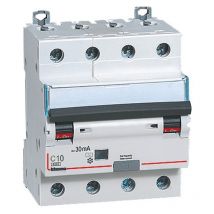 Interrupteur Magnétothermique Différentiel Bticino 4P 10A 30mA type ac 6kA 4 modules GN8843AC10