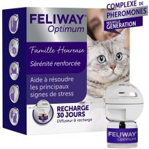 Optimum - Kit complet anti-stress pour chat - Complexe de phéromones apaisantes - 30 jours - Fabriqué en France - Feliway