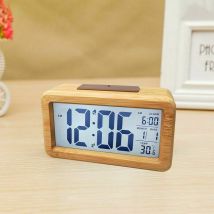 Mowze - Digital Clock Radio Alarm Clock Table Clock Solid Wood Waterproof Alarm Clock with Thermometer, Snooze Function,Calendar - Bamboo