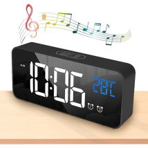 Longziming - Digitaler Wecker 2.0, LED-Digitaluhr, digitaler Wecker mit Temperatur, tragbarer Spiegelalarm, einstellbare Helligkeit,