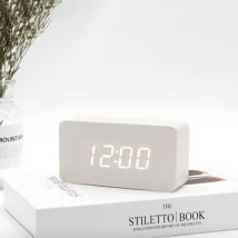Digitaler Wecker In Holzoptik – Einstellbare Helligkeit, Sprachsteuerung, Led-display – Rechteckige Zeit- Und Temperaturanzeige – Wohnaccessoire